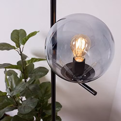 MiniSun Industrial Style Black Metal Floor Lamp with Grey Glass Sphere Shade H: 140 cm, W: 33 cm, D: 33 cm – 4