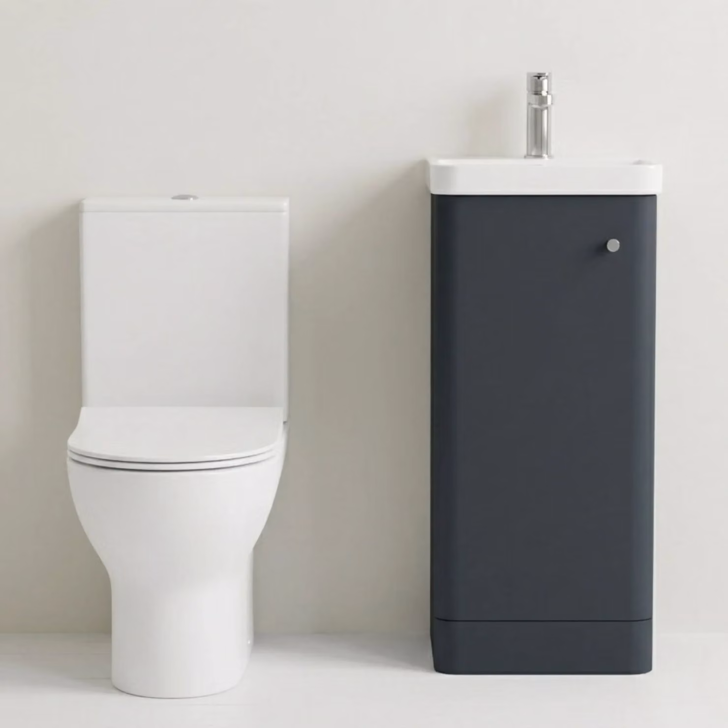 Balterley Modern Dark Grey 1 Door Freestanding Bathroom Vanity Unit with Tap and Toilet Pack – 6