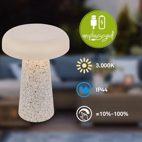 Briloner Rechargeable LED Table Lamp in Travertine Grey with Touch Dimmer and IP44 Rating, W/D/H: 12 x 12 x 17 cm – 2