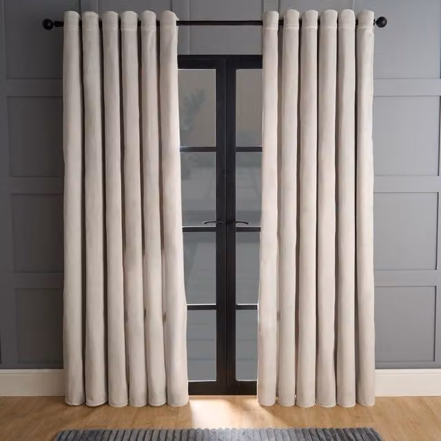 OHS Pair of Silver Matte Velvet Thermal Eyelet Curtains, Width: 137 cm