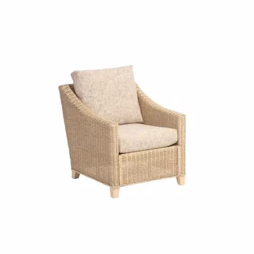 Desser Dijon Natural Rattan Armchair with Farrow Cushions in Beige and Brown – 1