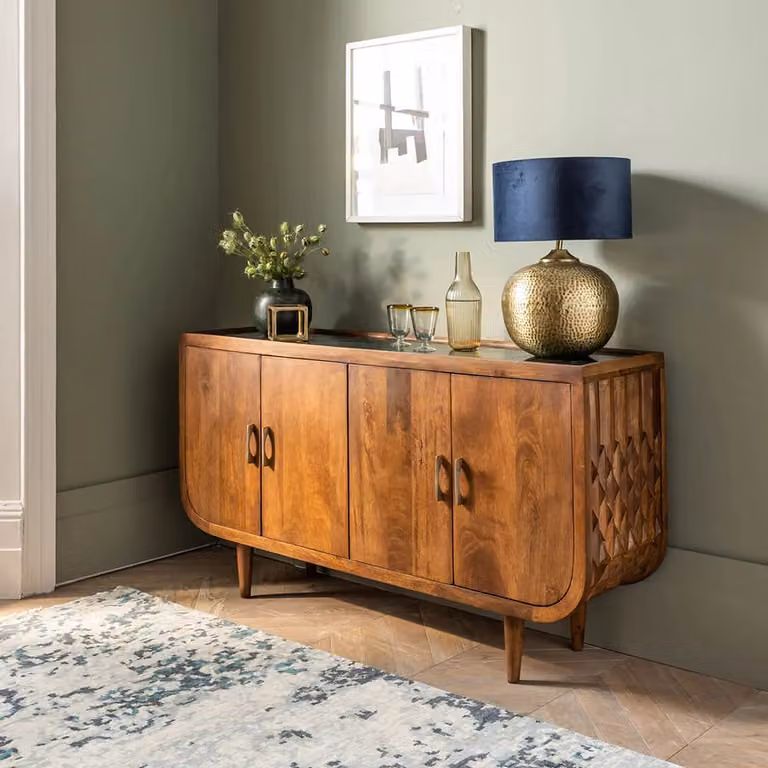Atkin & Thyme Sonia Marble Sideboard in Green and Brown, W/D/H: 150 x 39 x 82 cm
