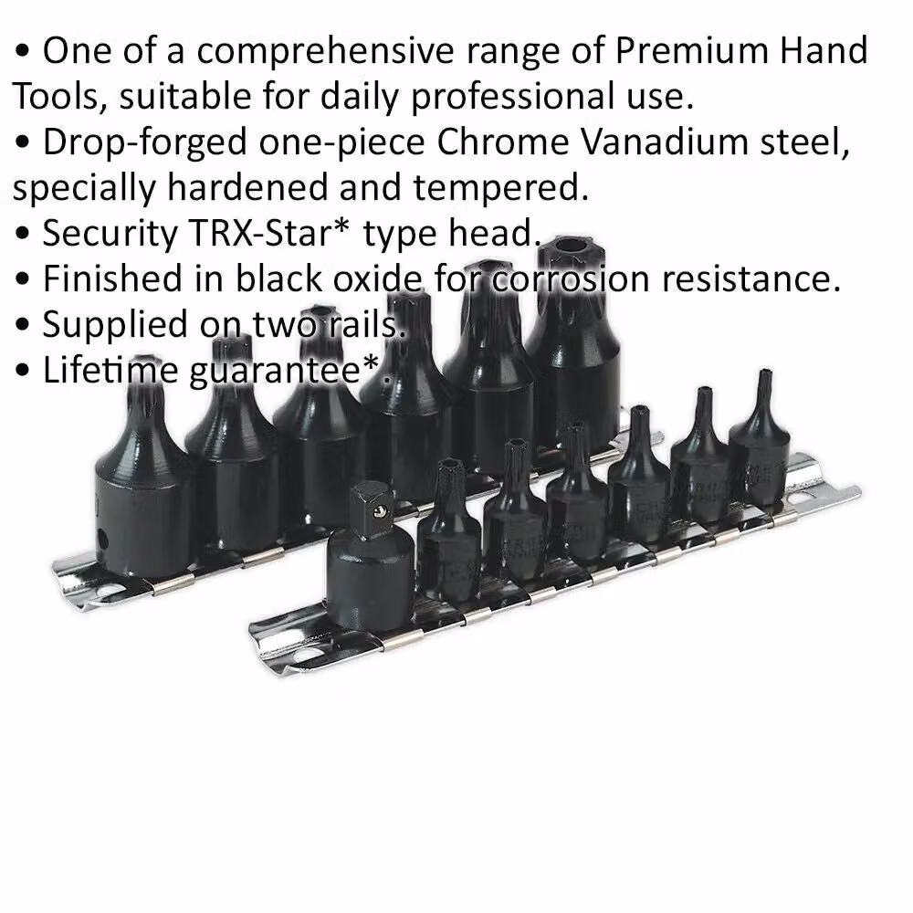 Loops 13 Piece TRX Star Security Socket Bit Set in Black Oxide Chrome Vanadium Steel with 1/4 inch and 3/8 inch Square Drive – 2
