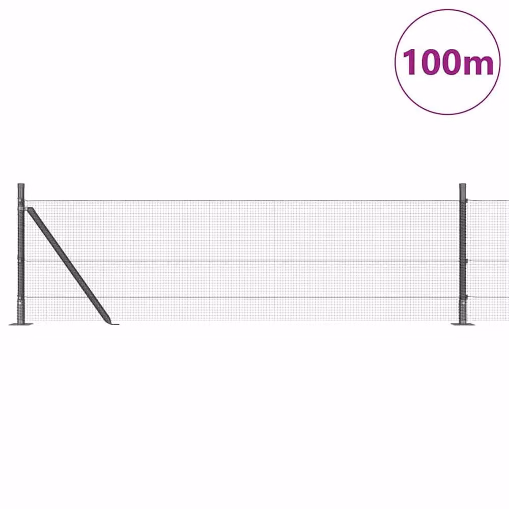 Berkfield Home Welded Wire Fence with 13 Flanged Posts, Silver Galvanised Steel, 0.5 x 100 m – 2