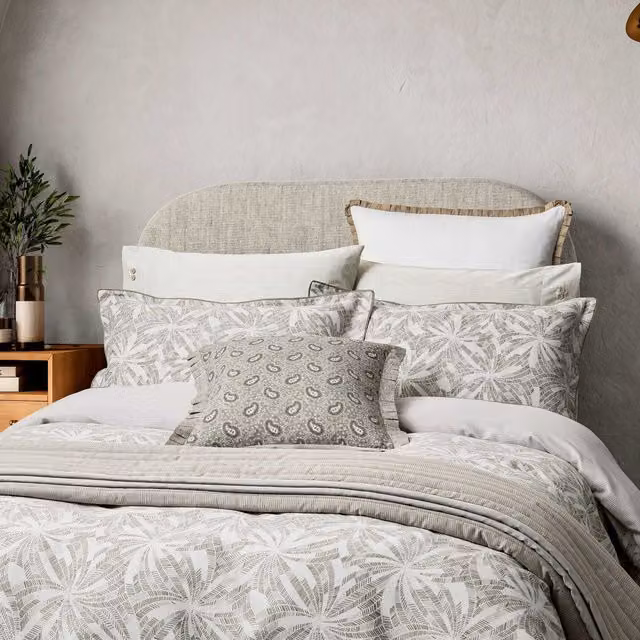 Bedeck of Belfast Astrid Double Cotton Percale Duvet Cover Set with Pillowcases, White/Silver, W: 140 cm, L: 200 cm