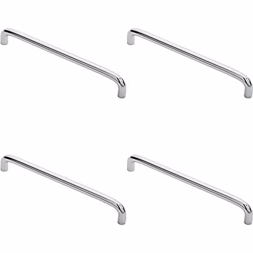 Loops 4 Pack Round D-Bar Cabinet Pull Handles in Chrome, Fixing Centres: 192 mm, Size: 202 x 10 mm