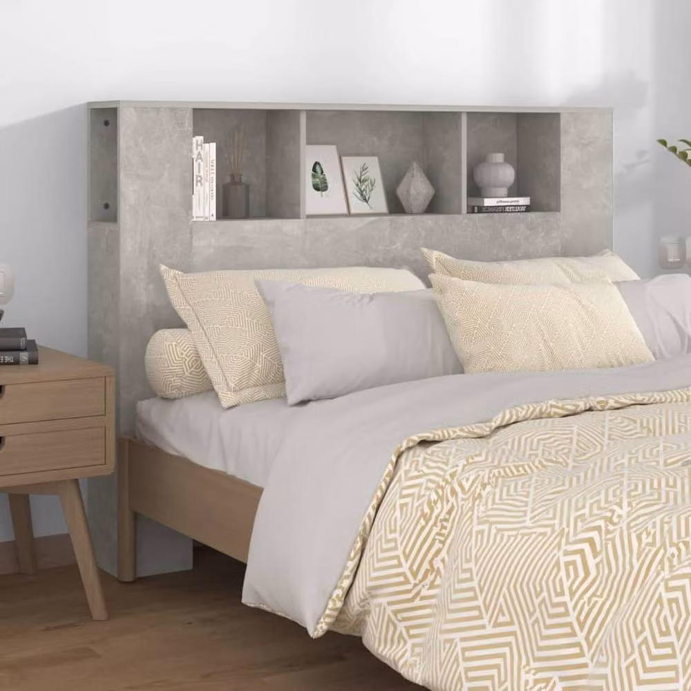 Berkfield Home Headboard Cabinet in Concrete Grey, W: 140 cm, D: 18.5 cm, H: 104.5 cm – 2