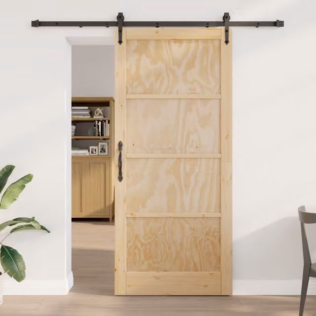 Berkfield Home Modern Sliding Wood Door with Hardware Set in Beige, W: 93 cm, H: 211 cm – 1