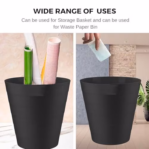 MantraRaj 6L Round Plastic Waste Paper Bin in Black – 2