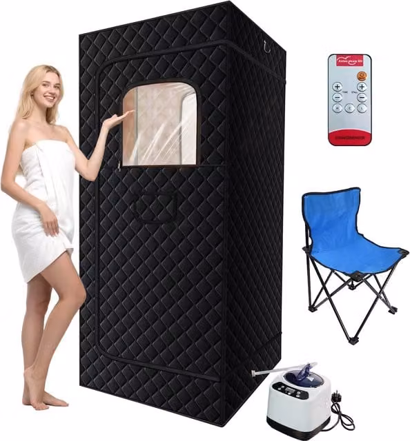 WestWood Portable Sauna Tent Set with Chair and Steamer, Black