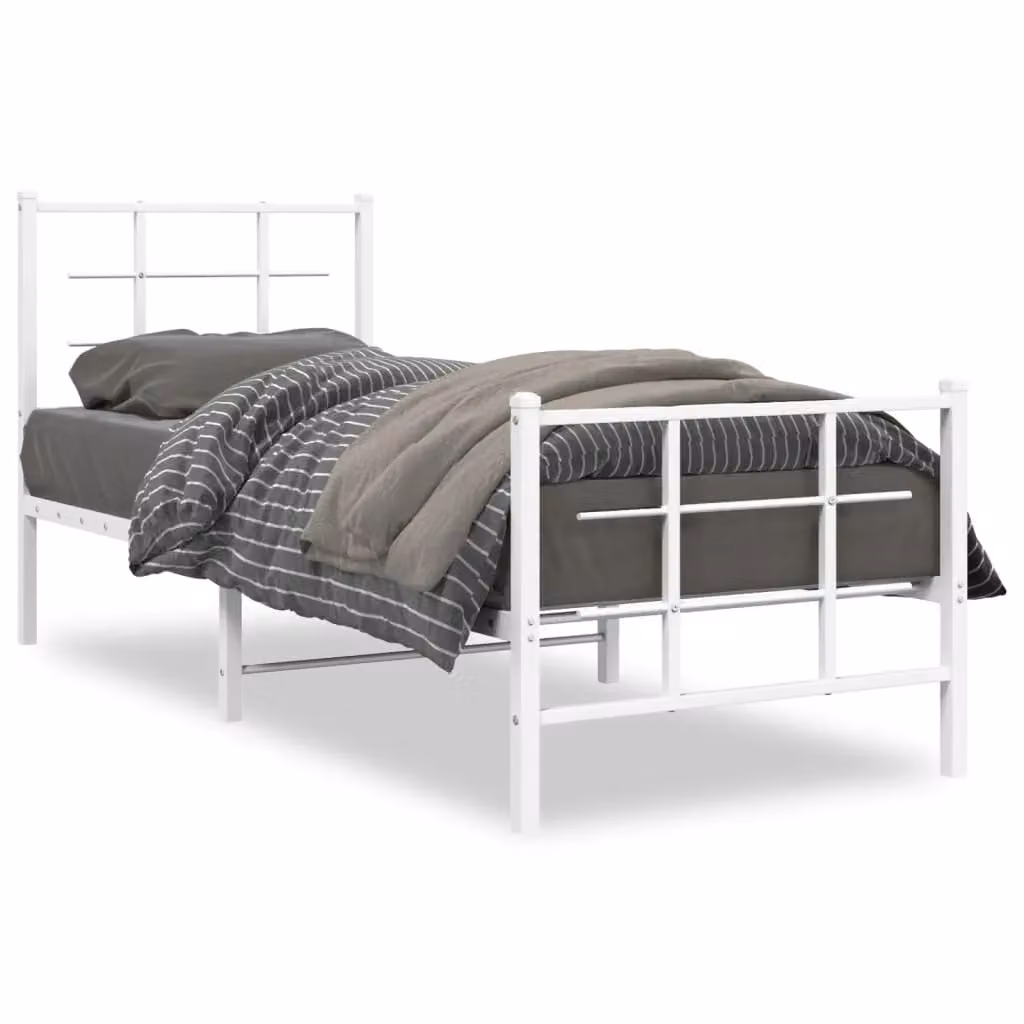 Berkfield Home Metal Bed Frame with Footboard, White, W: 75 cm, L: 190 cm – 2