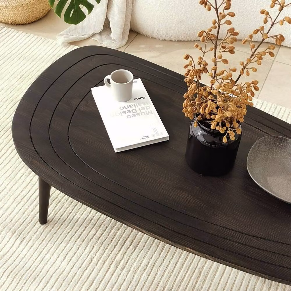 CALICOSY Sweet Grey Coffee Table with Rounded Oval Top and Four Wood Legs, W/D/H: 115 x 50 x 38 cm – 3
