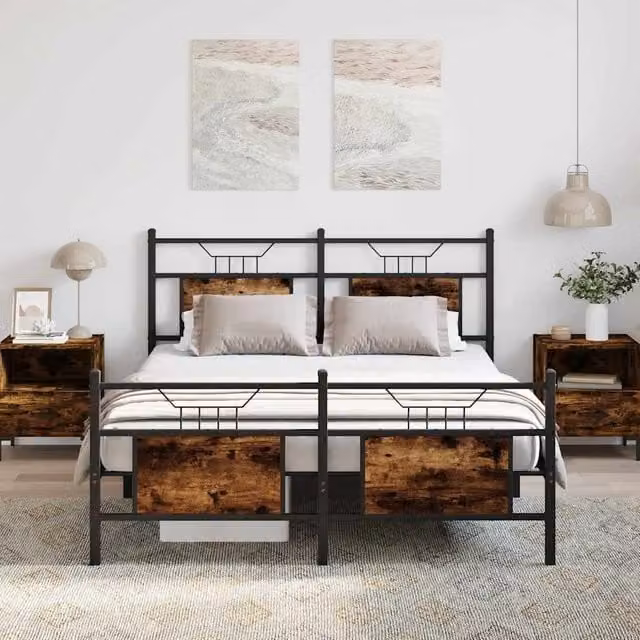 Berkfield Home Smoked Oak Bed Frame in Brown, W/D/H: 140 x 190 cm