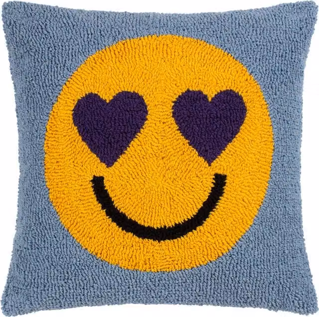 Make it a Home Smile Knitted Square Cushion in Purple and Yellow with Feather Filling