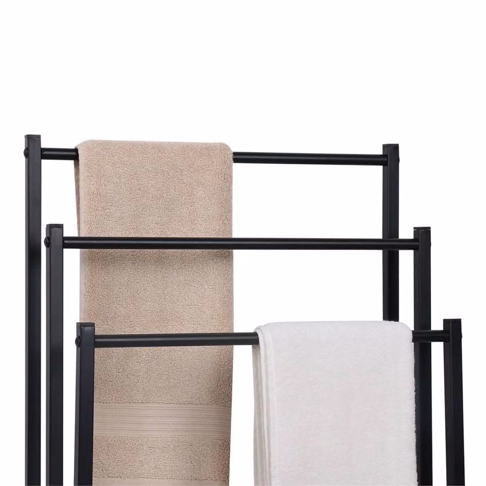 Nordara Black 3-Tier Freestanding Towel Rail Matt Metal Bathroom Storage Stand H: 86 cm, W: 44 cm, D: 21 cm – 4