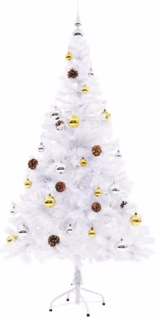 Berkfield Home Pre-lit Artificial Christmas Tree with Baubles in White, Gold and Silver, Height: 150 cm