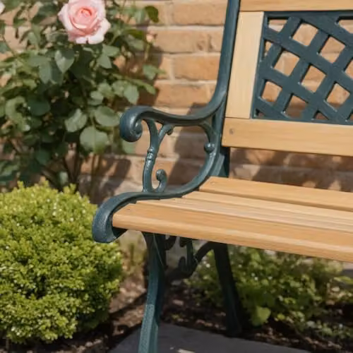 Home Source Lorien 2-Seater Wooden Garden Bench in Verdigris Green with Geometric Lattice Back Design, W/D/H: 125 x 52 x 76 cm – 4