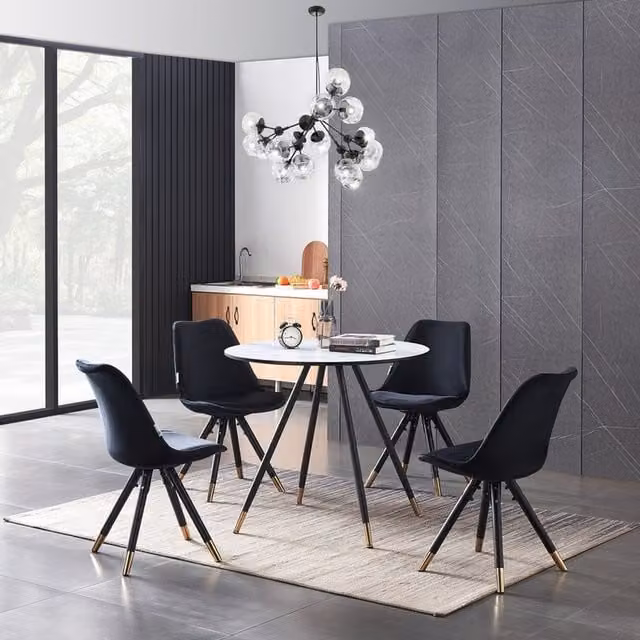 Life Interiors Sofia Dorchester Retro Dining Set with Round Table and 4 Chairs in Black and Gold