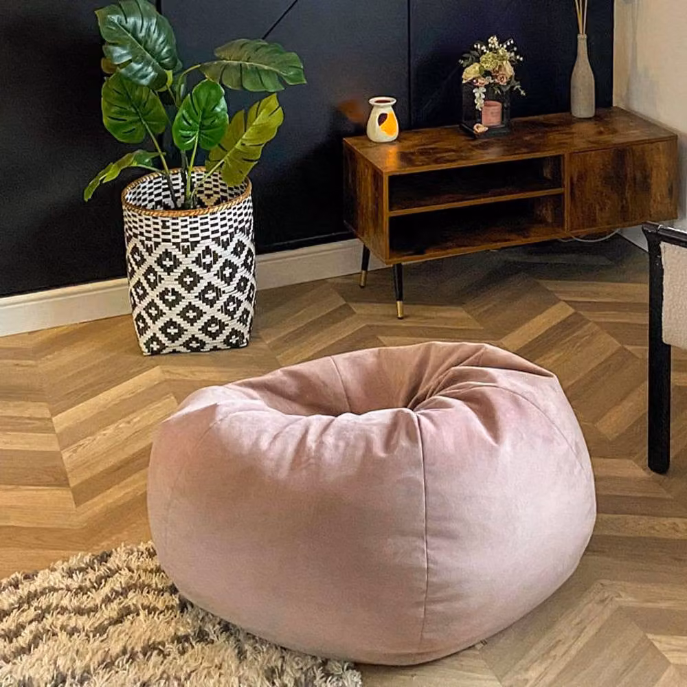 rucomfy Classic Slouchbag Adult Bean Bag Chair in Pale Pink Velvet – 3