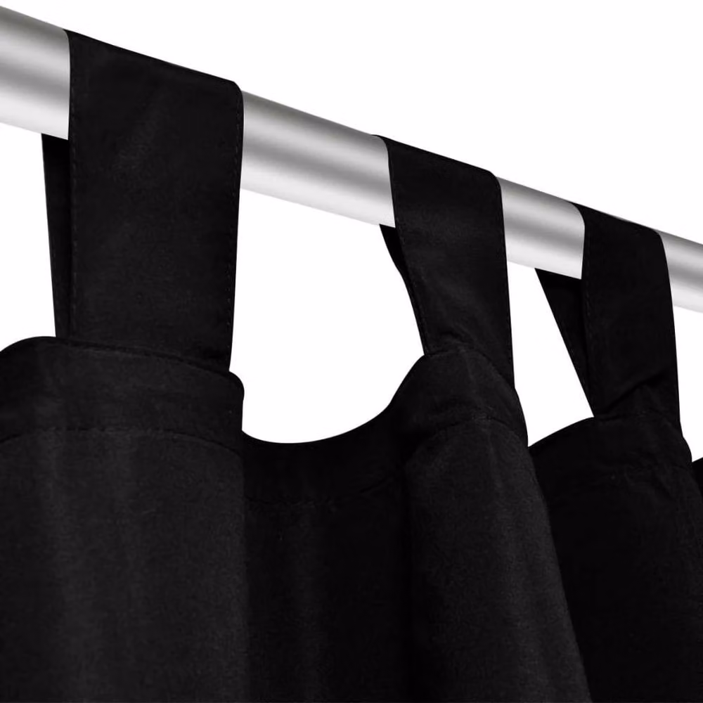 Berkfield Home Black Micro-Satin Curtain Set with Tabs, W: 140 cm, H: 175 cm – 4