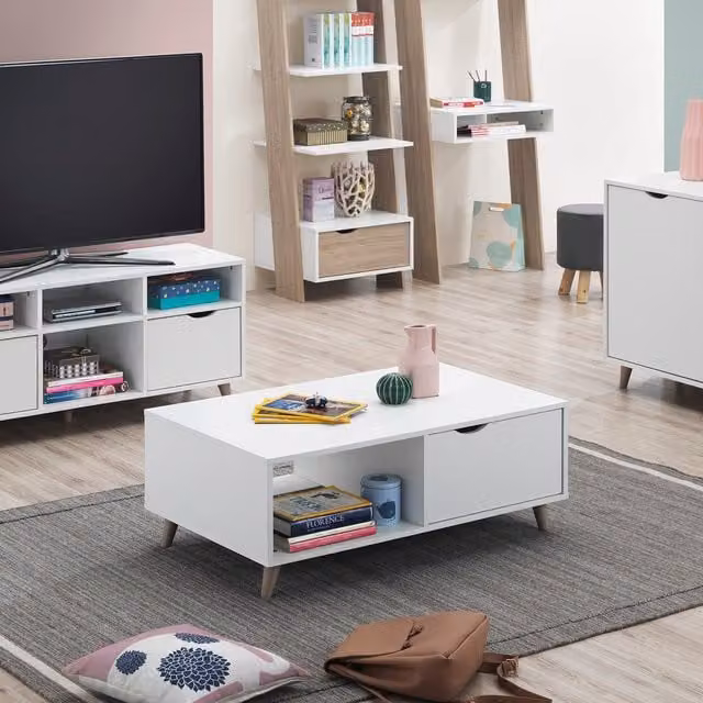Timber Art Design Pulford Scandi Coffee Table with Two Drawers in White, W/D/H: 60 x 38 x 38 cm – 1
