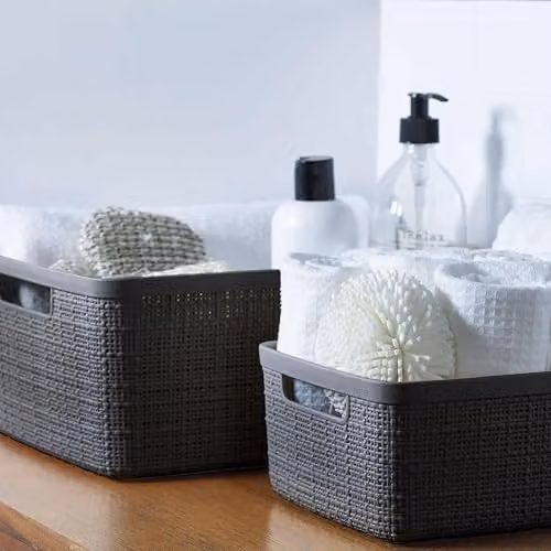 Curver Jute Grey Plastic Storage Basket with Open Weave Design, 12 l – 5