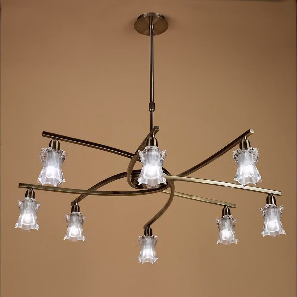 Netlighting Alaska 8 Light Convertible Pendant to Semi Flush Ceiling Light in Antique Brass and Bronze with Transparent Glass – 2