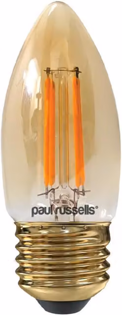 Paul Russells 4.5W LED Filament Candle Bulb, E27, 400lm, 2200K Extra Warm White, Transparent