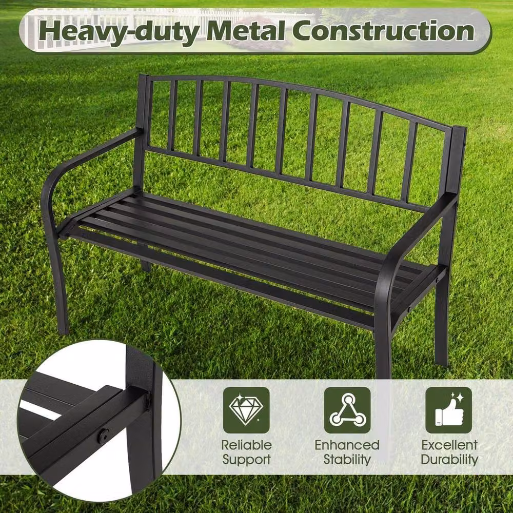 Kelvenix Modern Metal Garden Bench in Matt Black, Width: 127 cm – 4