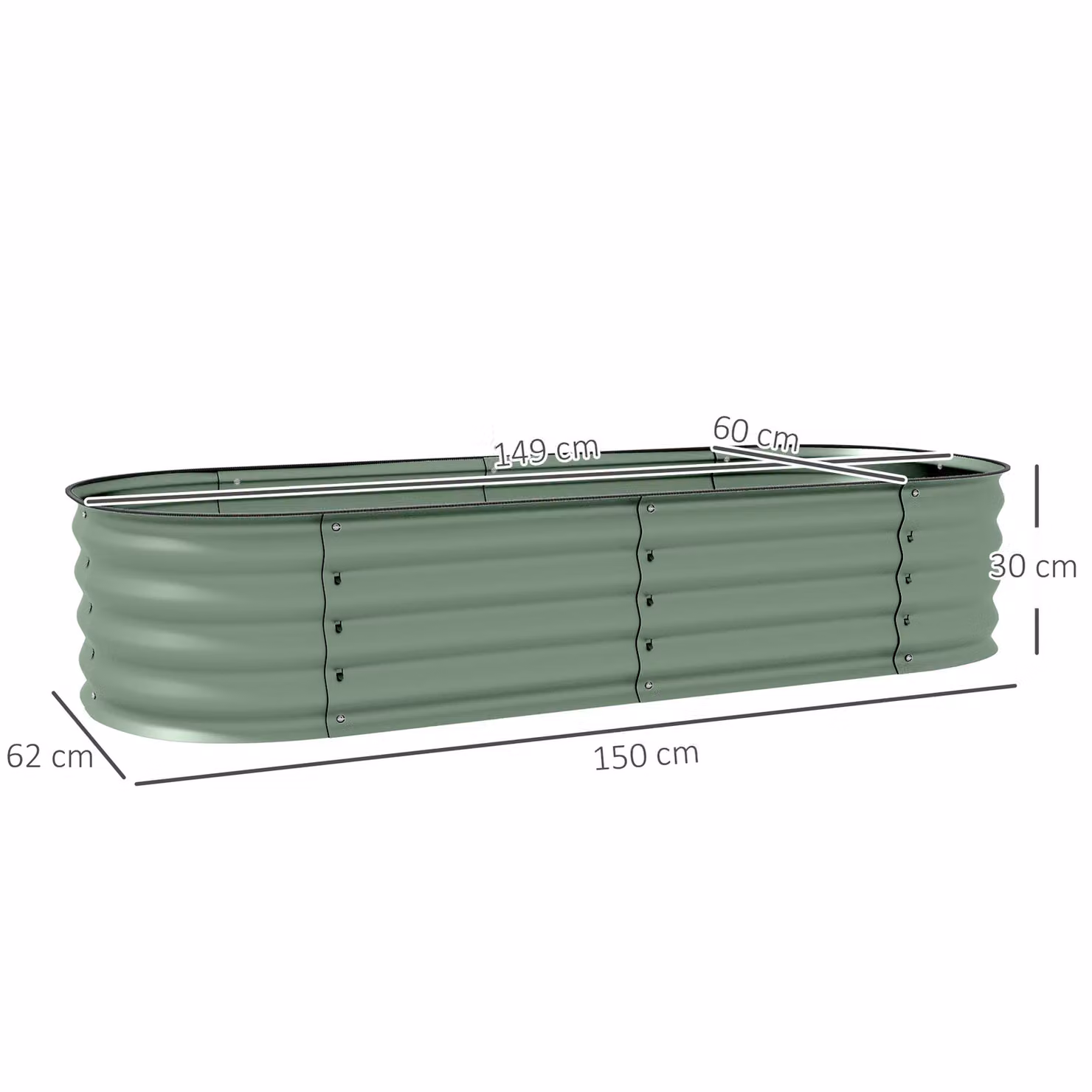 Outsunny Pack of 2 Galvanised Steel Raised Garden Beds with Safety Edging in Green, W: 62 cm, D: 30 cm, H: 62 cm – 3