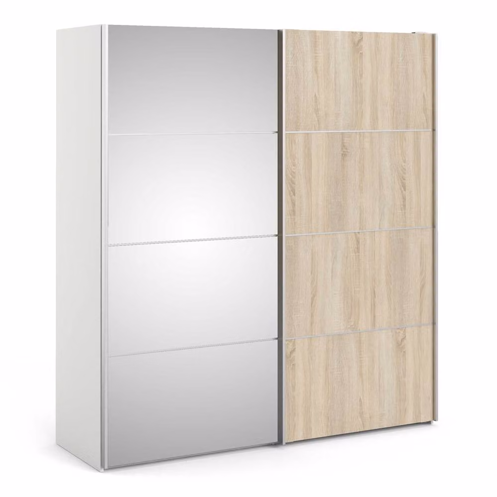 Wyld Haus Bordeaux Sliding Door Wardrobe in Natural Oak and White with Mirror Effect, W/D/H: 180 x 59 x 200.4 cm – 2