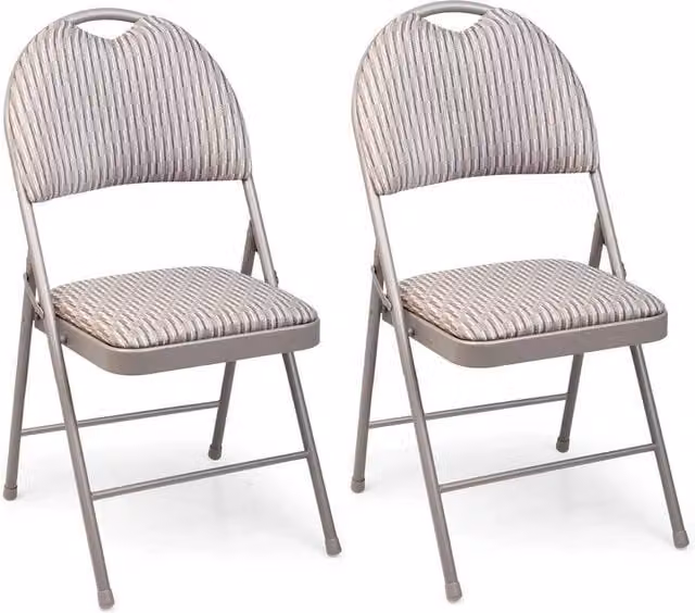 EONLION Set of 2 Grey Metal High Back Folding Chairs with Padded Fabric Seats – 1