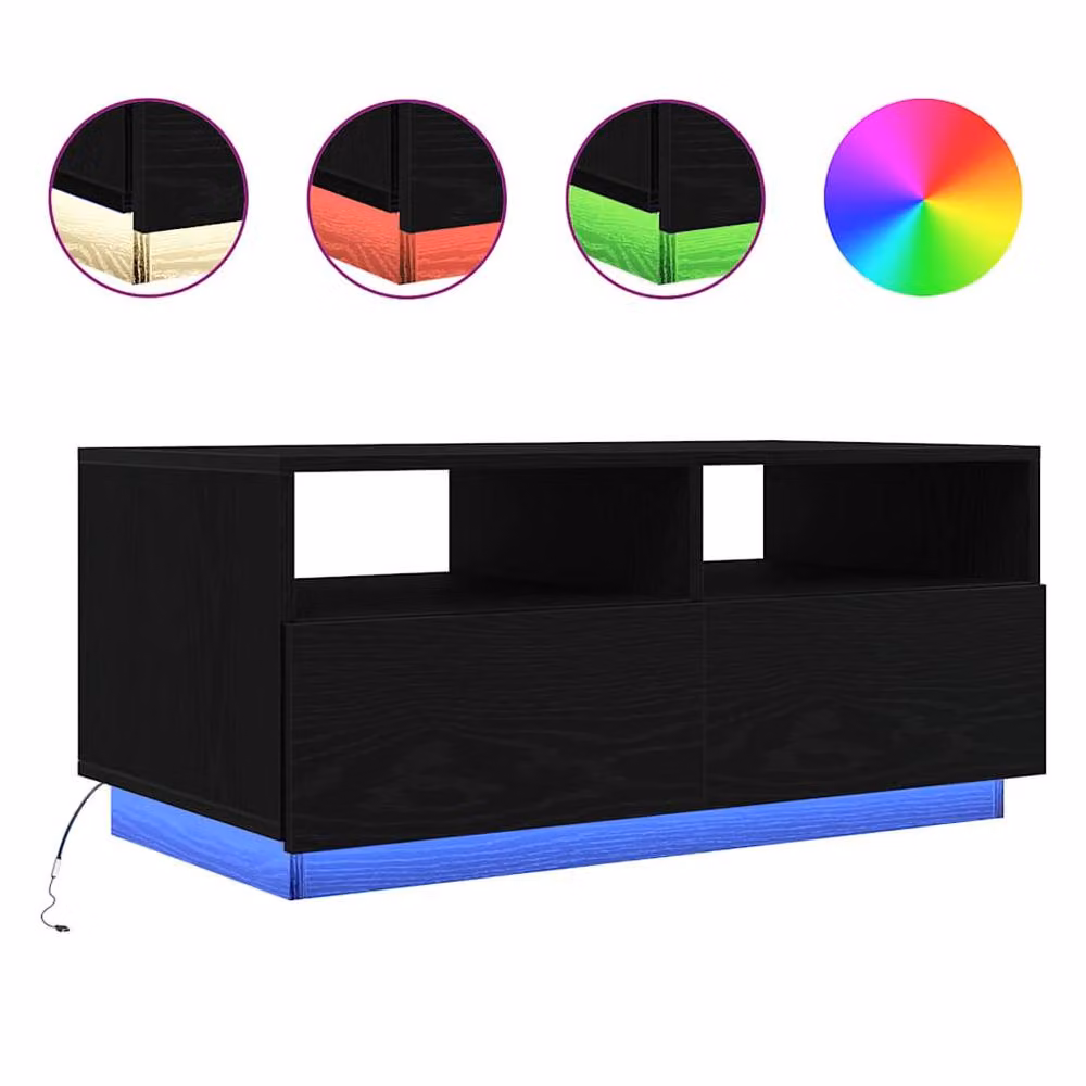 Berkfield Home Modern Rectangular Coffee Table with LED Lights in Black Oak, W/D/H: 90 x 49 x 40 cm – 2