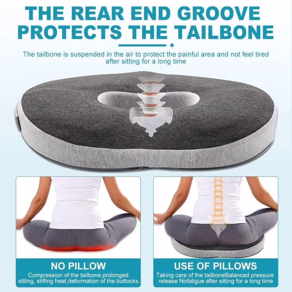 FLAVORA Grey Memory Foam Orthopaedic Ring Seat Cushion, Ergonomic and Contoured Design, W/D/H: 100 x 100 x 190 cm – 2