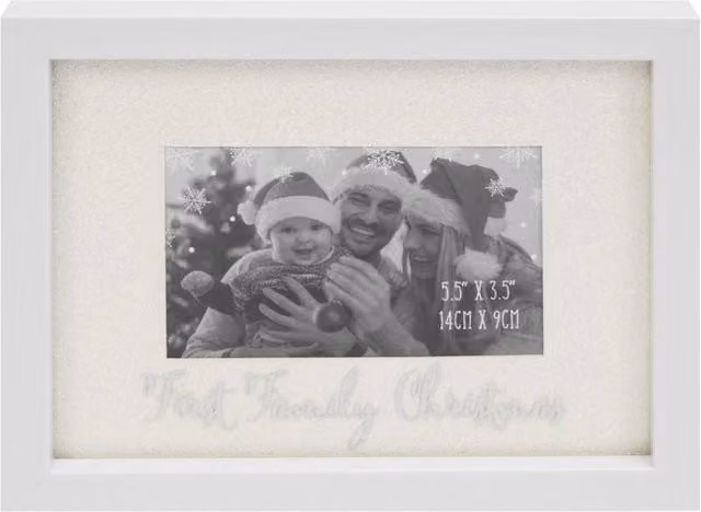 KDMD First Family Christmas Glitter Frame in White, W: 14 cm x H: 9 cm
