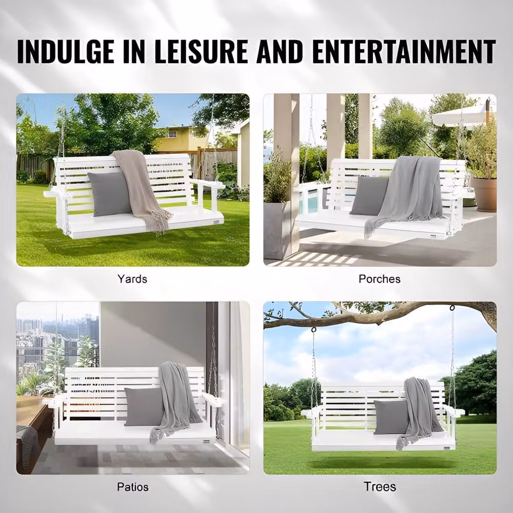 VEVOR White Lacquered Treated Hardwood Porch Swing with Armrests – 7