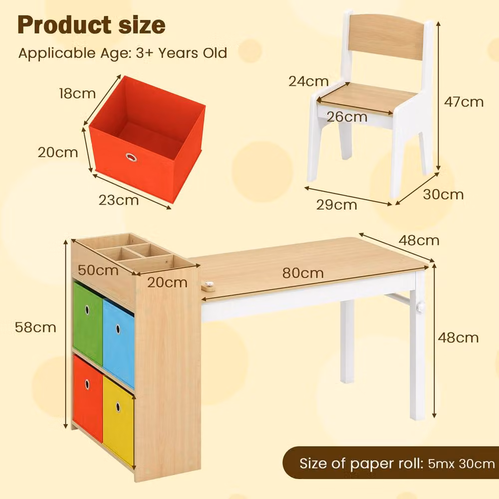 Costway Multicolour Wooden Kids Craft Study Desk with Shelves and Chair – 2