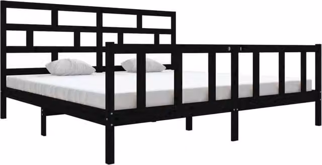 Berkfield Home Black Solid Wood Pine Bed Frame W/D/H: 200 x 200 cm – 1
