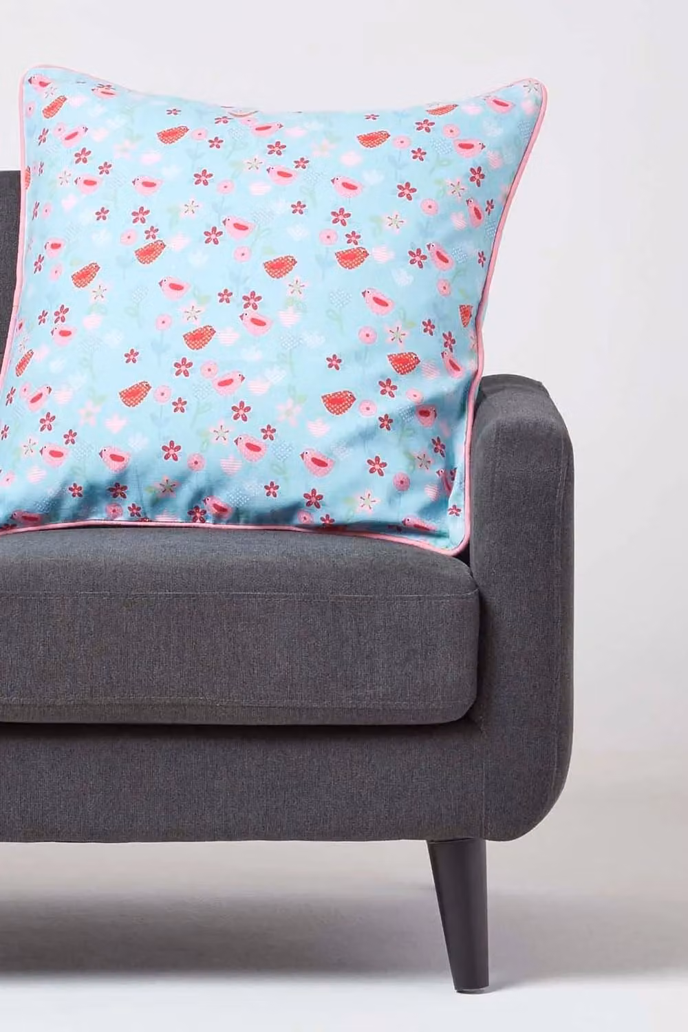 Homescapes Cotton Birds and Flowers Square Cushion Cover in Blue, W/D/H: 60 x 60 x 60 cm – 2