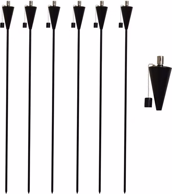 Harbour Housewares Metal Cone Garden Torches with Ground Spike, Black, Pack of 6