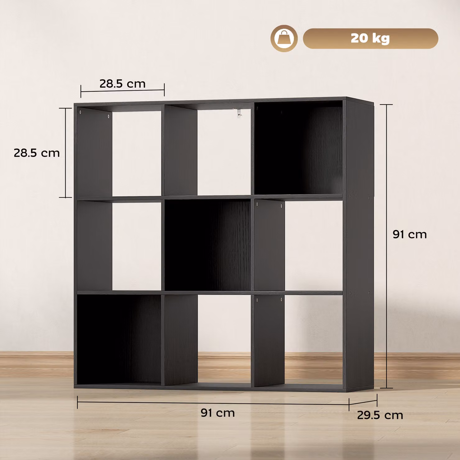 HOMCOM Nine-Cube Freestanding Storage Shelf in Black Matt MDF – 3