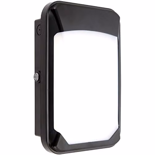 Loops Black Outdoor Commercial Bulkhead Wall Light with Cool White LED and Dusk Sensor, IP65 Rated