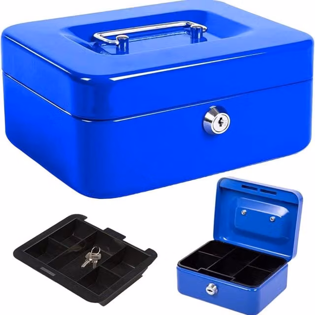 Garden Mile Solid Steel Enamel Foldable Metal Box with Handles in Blue, W/D/H: 15.2 x 13.0 x 8.0 cm