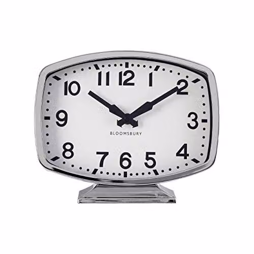 Premier Baillie Retro Quartz Tabletop Clock in Silver with White and Black Face