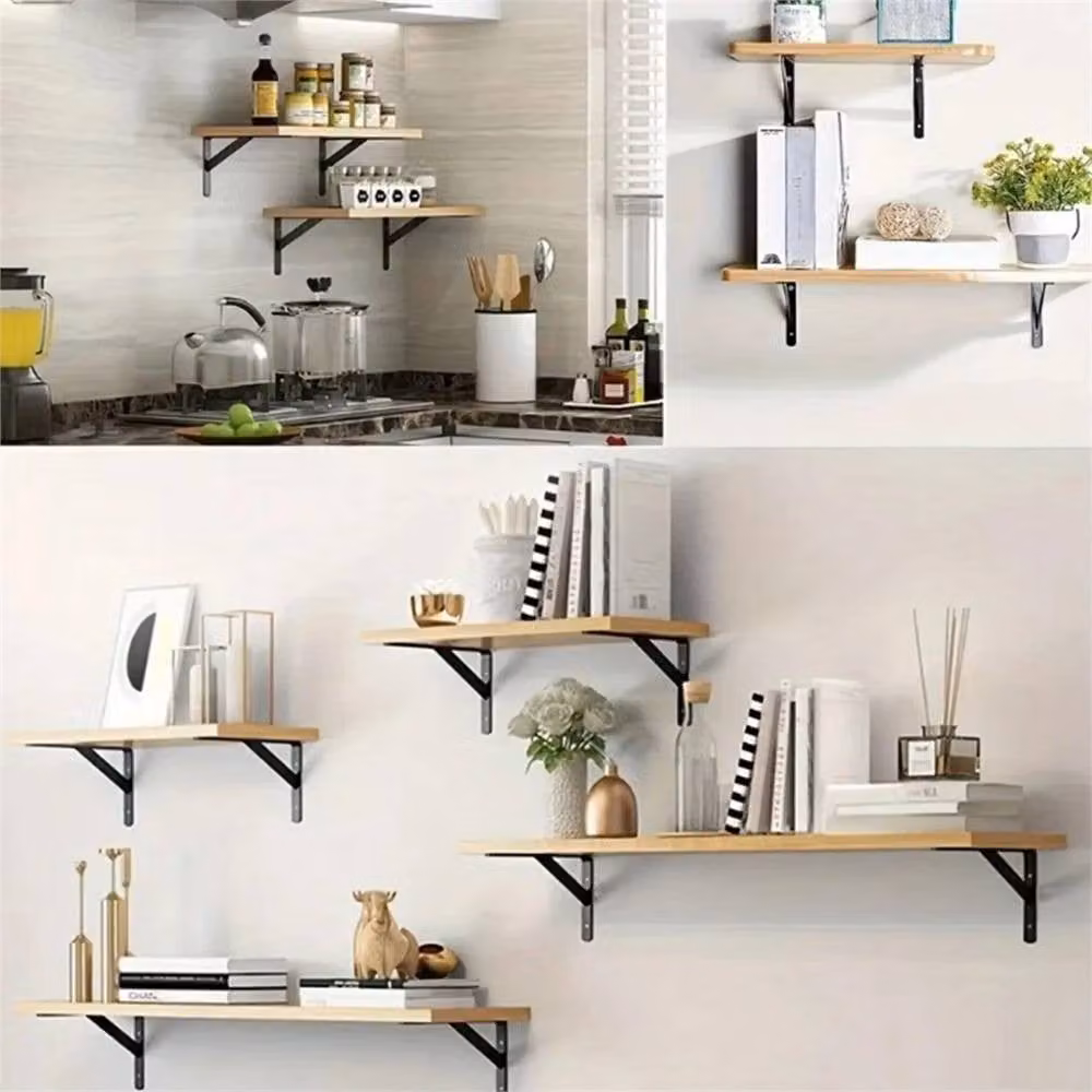 SPETLEK 12-Piece Matt Black Stainless Steel L-Shaped Wall Mounted Shelf Brackets – 3