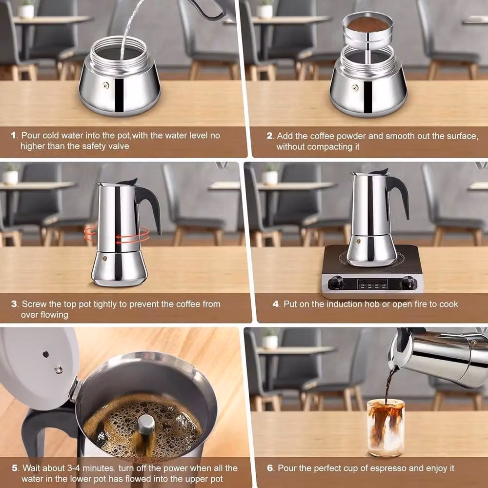 NESTLUNE 9 Cup Coffee Pot Mocha Espresso Latte Percolator in Silver, W/D/H: 15 x 15 x 100 cm – 6