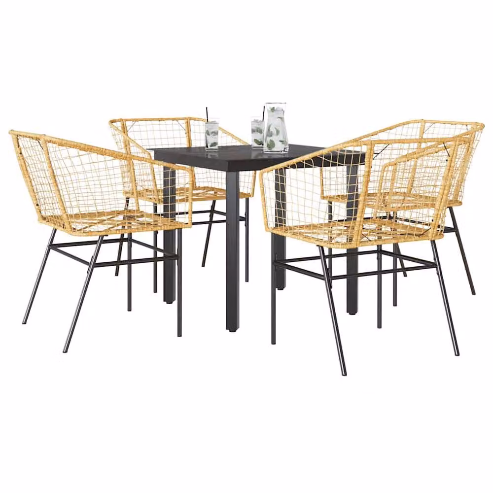 Berkfield Home Beautiful 5 Piece Garden Dining Set in Brown Poly Rattan with Glass Top – 2