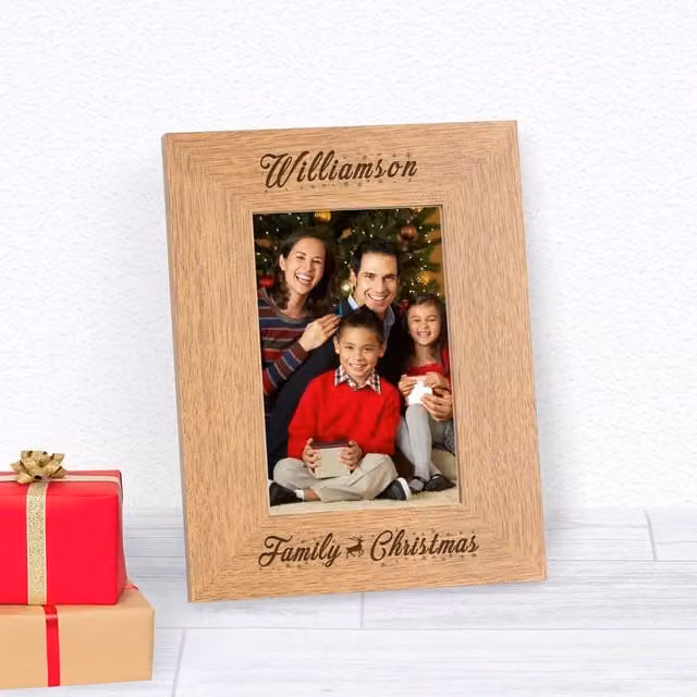 Uniqueful Personalised Family Christmas Wood Picture Frame, Brown, W/H: 19.5 x 19.5 cm