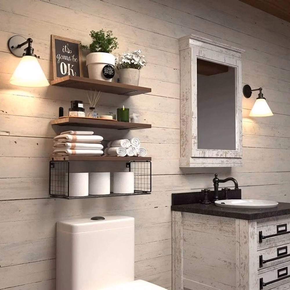 KORVIXA Set of 3 Brown Wooden Wall Mounted Floating Shelves – 4