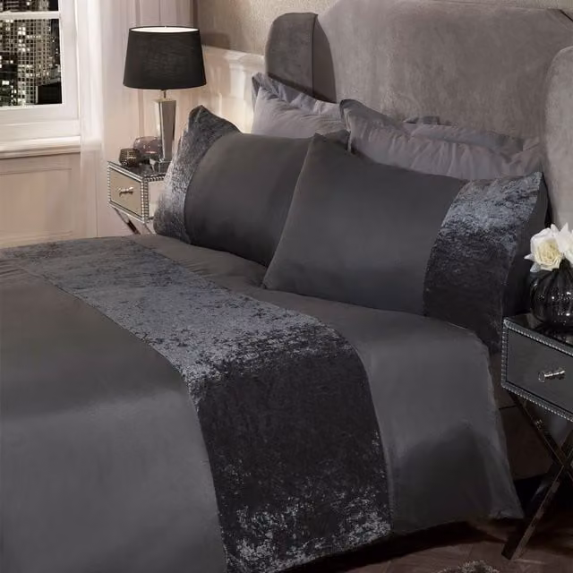 Sienna Home Collection Grey Crushed Velvet Duvet Cover and Pillowcase Set, W: 140 cm, L: 200 cm